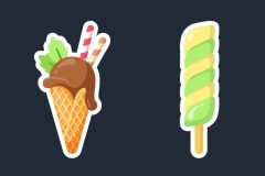 Six free ice cream vector icons — popsicles, cones and a sundae cup