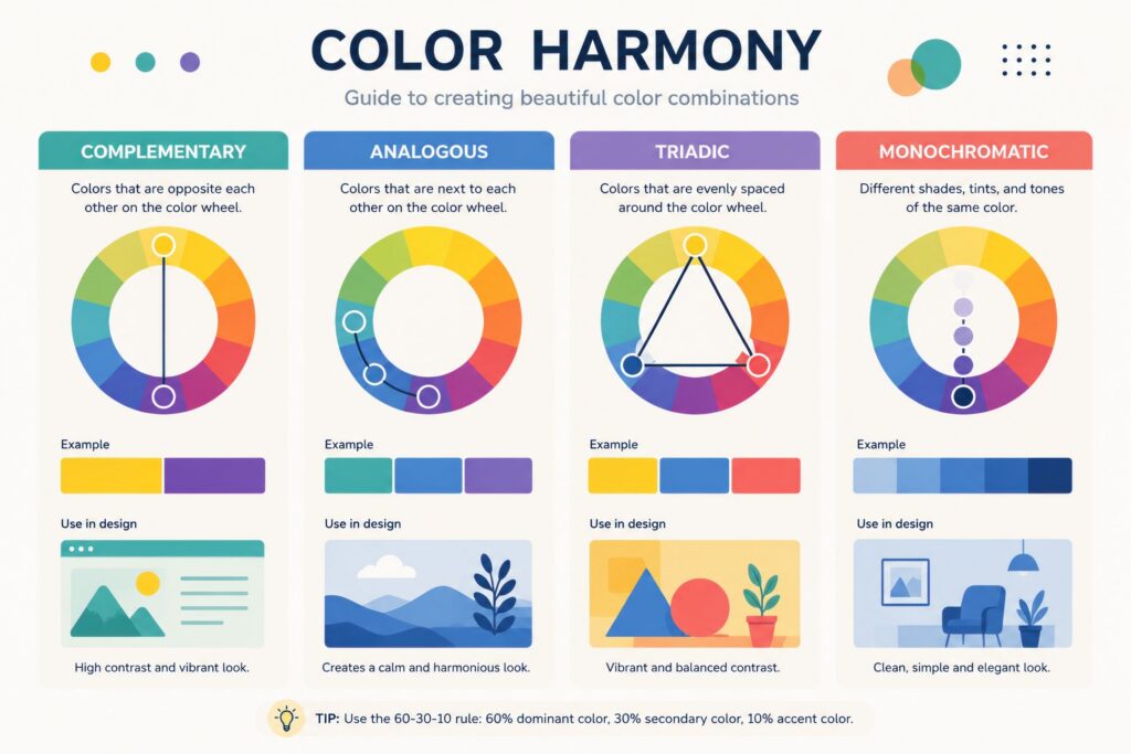 Color harmony examples for illustration palettes