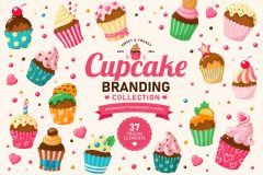 Cupcake Branding Kit cover with vector illustrations and patterns