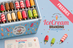 Free Ice Cream Vector Pack cover with colorful popsicles and Ice Cream Branding Collection packaging