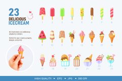 23 delicious ice cream vector illustrations — popsicles, cones and sundaes