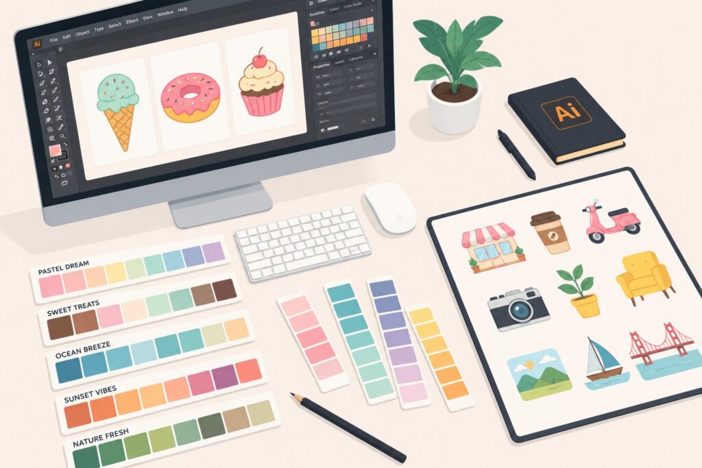 Professional color palettes for vector illustration workflow